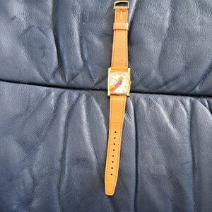 Disney Rocketeer Vintage Square Face Leather Strap Watch Needs # 108 Battery